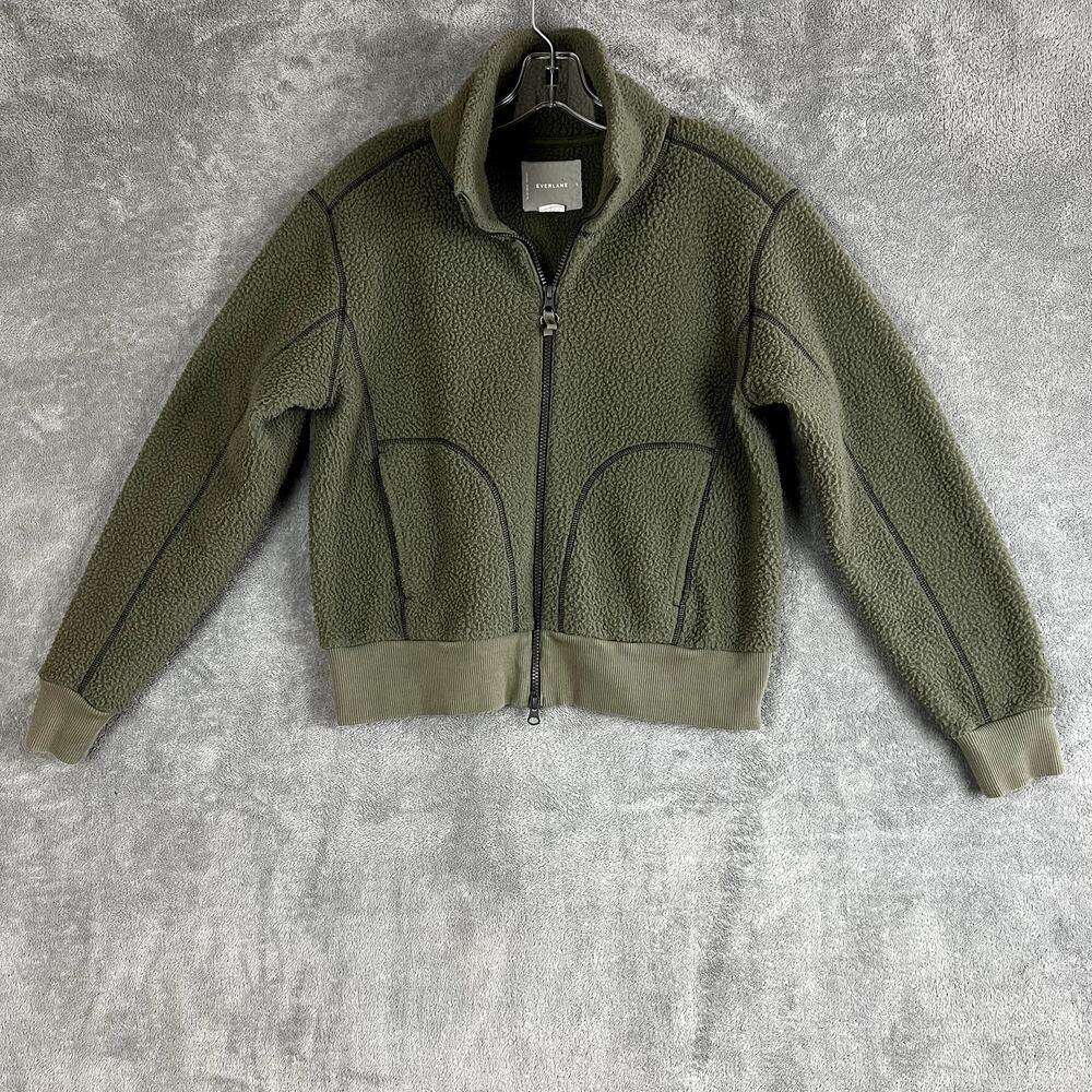 Everlane ReNew Teddy Bomber Jacket Womens‎ S Army Green Sustainable Hiking